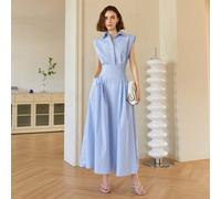 Abito camicia elegante da donna senza maniche, colore unito, lunghezza media, design con colletto, stile Old Money, outfit casual business per laurea, ballo di fine anno, vacanze, estate L,M,S,XL,XS,X