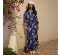 Abito camicia maxi con stampa multicolore in bambù, adatto per cene del fine settimana, occasioni autunnali in città come teatro, ristorante, galleria, hotel, elegante, senza tempo, raffinato, moderno