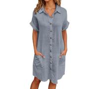 Abito Camicia Midi Donna con Bottoni, vestibilità Ampia e Maniche Corte, Comodo e Fresco, Ideale per l'Uso Quotidiano e Le Giornate in Spiaggia