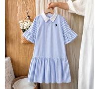 Abito camicia preppy giocoso, classiche righe nere e bianche con stampa glitter 3D, raffinato e accattivante. Design con colletto + monopetto, combina la freschezza di una camicia con la femminilità d