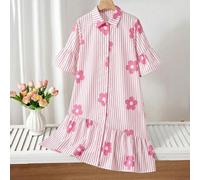 Abito camicia stile preppy giocoso, alla moda con righe rosa & bianche e stampa glitter 3D, raffinato e accattivante. Design con colletto + monopetto, che combina la freschezza di una camicia e la fem