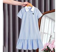 Abito camicia stile preppy giocoso, classiche righe blu & bianche con delicata stampa pony, colletto a revers + design monopetto, combinando la freschezza di una camicia con la femminilità di un abito