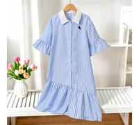 Abito camicia stile preppy giocoso, classiche righe nere e bianche con stampa glitter 3D, raffinato e accattivante. Design con colletto + monopetto, combina la freschezza di una camicia con la femmini