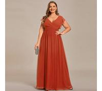 Abito canotta con scollo a V, colore unito, vita alta, plissettato, arancione, abito da damigella d'onore, abito da ospite per matrimonio, estate autunno 0XL,1XL,2XL,3XL,4XL,5XLColore unicoChiffon