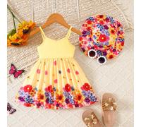 Abito canotta con stampa floreale e cappellino da sole per bambina 6-9M,9-12M,12-18M,18-24M,2-3YFloreale,Geometrico,PianteTessuto,Tessuto in maglia