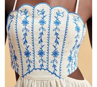 Abito canotta elegante con ricamo floreale e schiena scoperta, adatto per vacanze, abito estivo, outfit estivi, abiti estivi da donna, abiti eleganti da donna, outfit da vacanza per donne, abito da sp