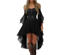 Abito Canotta Gotico Donna con Spalle Scoperte e Gonna Asimmetrica in Pura Mussola Maniche a Farfalla per Halloween e Serate in Costume Medievale Gotico