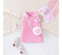 Abito canotta senza maniche per bambina con stampa a cuore e borsa, carino, dolce, elegante, perfetto per le attività all'aperto in primavera ed estate 6-9M,9-12M,12-18M,18-24M,2-3YCuoreTessuto