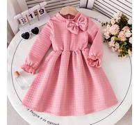 Abito carino da ragazza con collo alto e schiena scoperta, decorato con fiocco, abito casual dolce e alla moda per uso esterno, quotidiano, regalo 6Y,7Y,4Y,5YColore unicoPoliestere