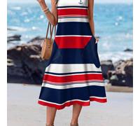 Abito casual a blocchi di colore stampato di media lunghezza, adatto per vestiti eleganti primaverili/estivi, abito senza maniche a righe casual per le donne L,M,S,XLA strisceTessuto intrecciato