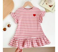 Abito casual a girocollo in maglia a righe rosa e bianche per ragazze pre-adolescenti, estivo, carino, alla moda per la scuola, versatile per feste e vacanze, abito per ragazze pre-adolescenti 7Y,8Y,9