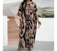 Abito casual a metà lunghezza con scollo a V, maniche a 3/4 e stampa floreale, ampio per le donne L,M,S,XL,XS,XXL,XXS,XXXL,XXXXLStampa CasualeTessuto intrecciato