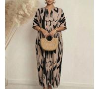 Abito casual a metà lunghezza con scollo a V, maniche a 3/4 e stampa floreale, ampio per le donne L,M,S,XL,XXLStampa CasualeTessuto intrecciato
