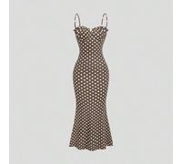 Abito casual a pois nero e bianco con spalline a spaghetti e schiena scoperta, adatto per la primavera e l'estate L,M,S,XSstampa dappertuttoTessuto in maglia