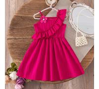 Abito casual alla moda per ragazze giovani con canotta a righe, fiore 3D, volant sulle spalle, pizzo e gonna a trapezio, per uso quotidiano, uscite nel fine settimana, abbigliamento scolastico quotidi