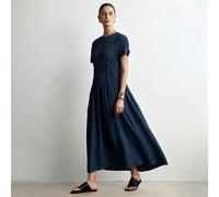 Abito casual ampio con arricciature e tasche, maniche a cappuccio, elegante e romantico per uscite estive, appuntamenti, Pasqua, Festa della Mamma, verde L,M,S,XLColore unicoTessuto intrecciato