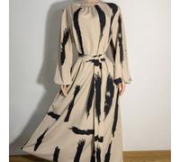 Abito casual ampio con maniche a lanterna, stampa araba, taglia comoda, elegante per la primavera, per donne formose 0XL,1XL,2XL,3XL,4XLGraficoTessuto intrecciato