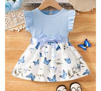 Abito casual bambina adatto per tutte le occasioni con versatile e carino stampa a farfalla e cintura, adatto per uscire 6-9M,9-12M,12-18M,18-24M,2-3Y,3-6MFarfallaTessuto