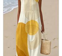 Abito casual beige stampato geometrico con stampa piatta 2D, di media e lunga lunghezza, a , per , l'estate e l', abito casual , un capo per le vacanze al mare e una scelta regalo perfetta, piatto 2D