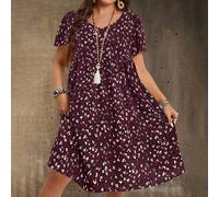 Abito casual con scollo a V e maniche corte, taglia comoda, stile country casual da vacanza, semplice e alla moda per uso quotidiano, top estivi da donna, outfit estivi da donna 0XL,1XL,2XL,3XL,4XL,5X