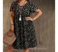 Abito casual con scollo a V e maniche corte, taglia comoda, stile country casual per vacanze, semplice e alla moda per uso quotidiano, top estivi da donna, outfit estivi da donna 0XL,1XL,2XL,3XL,4XL,5