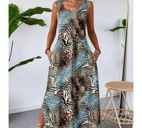 Abito casual con stampa leopardata e taglie forti, con bretelle ampie e orlo curvo, adatto per la primavera/estate, da indossare in villeggiatura 0XL,1XL,2XL,3XL,4XL,5XLColore unicoTessuto in maglia