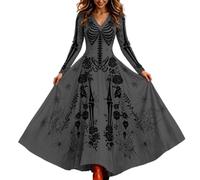 Abito Casual da Donna a Maniche Lunghe con Scollo a V e Stampa di Halloween | Vestiti Da Cerimonia Mamma Sposa 18esimo Damigelle La Cost Velluto Pantaloncino Scontati Pera Grigio Pinella Solidali
