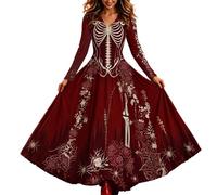Abito Casual da Donna a Maniche Lunghe con Scollo a V e Stampa di Halloween | Vestiti Da Cerimonia Mamma Sposa 18esimo Damigelle La Cost Velluto Pantaloncino Scontati Pera Grigio Pinella Solidali