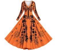 Abito Casual da Donna a Maniche Lunghe con Scollo a V e Stampa di Halloween | Vestiti Da Cerimonia Mamma Sposa 18esimo Damigelle La Cost Velluto Pantaloncino Scontati Pera Grigio Pinella Solidali