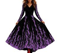 Abito Casual da Donna a Maniche Lunghe con Scollo a V e Stampa di Halloween | Vestiti Da Cerimonia Mamma Sposa 18esimo Damigelle La Cost Velluto Pantaloncino Scontati Pera Grigio Pinella Solidali