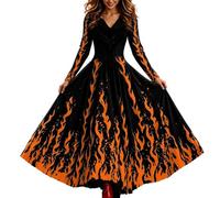 Abito Casual da Donna a Maniche Lunghe con Scollo a V e Stampa di Halloween | Vestiti Da Cerimonia Mamma Sposa 18esimo Damigelle La Cost Velluto Pantaloncino Scontati Pera Grigio Pinella Solidali