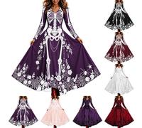 Abito Casual da Donna a Maniche Lunghe con Scollo a V e Stampa di Halloween | Vestiti Da Cerimonia Mamma Sposa 18esimo Damigelle La Cost Velluto Pantaloncino Scontati Pera Grigio Pinella Solidali