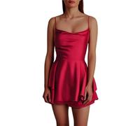 Abito casual da donna, estivo, sexy, aderente, senza maniche, pantaloncini integrati, comodo, leggero, alla moda, A rosso, S