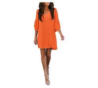 Abito casual da donna, estivo, stile boho, con scollo a V, con volant, a maniche corte, alla moda, lunghezza al ginocchio, tinta unita, casual, elegante, da sera, Colore: arancione., L