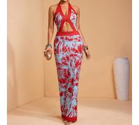 Abito casual da donna in maglia con stampa all-over, bordi a contrasto, taglio a blocchi e senza maniche con collo alto SHEIN X JIAN LASALA SHEIN X potenzia la creatività fornendo a stilisti, artisti