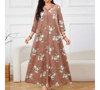 Abito casual da donna in stile arabo, con scollo a V, maniche a 3/4, stampa floreale e volant, taglio morbido, adatto per la primavera/estate L,M,S,XSStampa CasualeTessuto intrecciato