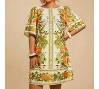 Abito casual da donna oversize con stampa tropicale boho, vestibilità morbida, scollo tondo, maniche corte, adatto per l'autunno, outfit da vacanza per le donne 0XL,1XL,2XL,3XL,4XL,5XLFloreale,Tropica