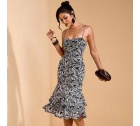 Abito casual da donna senza maniche con spalline a spaghetti, in rete con arricciature, adatto per le vacanze SHEIN X JIAN LASALA SHEIN X potenzia la creatività fornendo a stilisti, artisti e marchi u