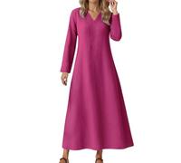 Abito casual da donna, vestibilità larga, scollo a V, abito midi lusinghiero, colore puro, versatile a strati, maniche a tre quarti, abbigliamento comodo per tutti i giorni, D-hot rosa., XL