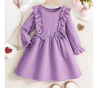 Abito casual da ragazza in maglia texturizzata con balza, design plissettato e fiocco, tessuto confortevole, perfetto per raduni familiari, festival e occasioni formali, che esalta l'elegante innocenz