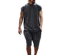 Abito casual da uomo 2024 2 pezzi abiti da uomo estivi traspiranti due pantaloncini da uomo set giacca e pantaloni per uomo, Grigio scuro, L