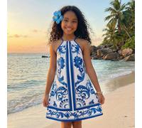 Abito casual da vacanza senza maniche con stampa floreale per ragazze pre-adolescenti, Outfit per la Festa della Mamma, Laurea, Outfit coordinati mamma e figlia 7Y,8Y,9Y,10Y,11Y,12Y,13YGrafico,Tribale