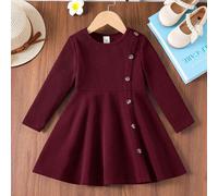 Abito casual ed elegante da ragazza con scollo tondo, design con spacco, lunghezza media, adatto per la scuola, uso casual quotidiano, autunno/inverno 6Y,7Y,4Y,5YColore unicoPoliestere