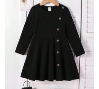 Abito casual elegante da ragazza con scollo tondo, design con spacco, lunghezza media, adatto per la scuola, uso casual quotidiano, autunno/inverno 6Y,7Y,4Y,5YColore unicoPoliestere