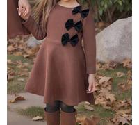 Abito casual elegante da ragazza con scollo tondo, design con spacco, lunghezza media, adatto per la scuola, uso casual quotidiano, autunno/inverno 6Y,7Y,4Y,5YColore unicoPoliestere