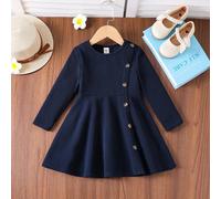 Abito casual elegante da ragazza con scollo tondo, design con spacco, lunghezza media, adatto per la scuola, uso casual quotidiano, autunno/inverno 6Y,7Y,4Y,5YColore unicoPoliestere