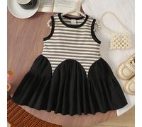 Abito casual elegante e versatile a righe per neonata, adatto per la primavera e l'estate 6-9M,9-12M,12-18M,18-24M,2-3YGeometricoTessuto