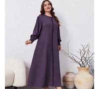 Abito casual in stile arabo con maniche lunghe e scollo a ciambella, accento di bottoni, abiti maxi modesti ed eleganti per donne in taglie comode, adatto per viaggi, casual, casa e vacanze 0XL,1XL,2X