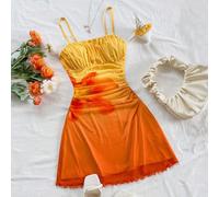 Abito casual per vacanze, matrimoni sulla spiaggia, feste di laurea, St. Patrick's Day, primavera, Easter, festival musicali, elegante stile boho tropicale, asimmetrico, in pizzo e maglia, mini tubino