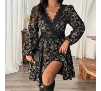 Abito casual semplice e alla moda taglie forti per uso quotidiano, abito da spiaggia, outfit per vacanze boho, abito elegante per feste per la festa della mamma 0XL,1XL,2XL,3XL,4XLFloreale,FiorelliniT